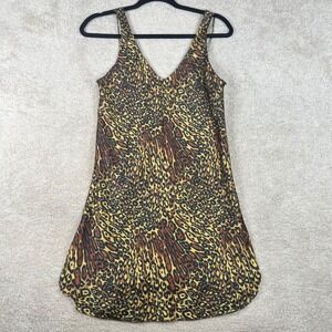 Vintage Amaretta Leopard Print Satin Chemise Slip Dress V-Neck Sleepwear Nightie
